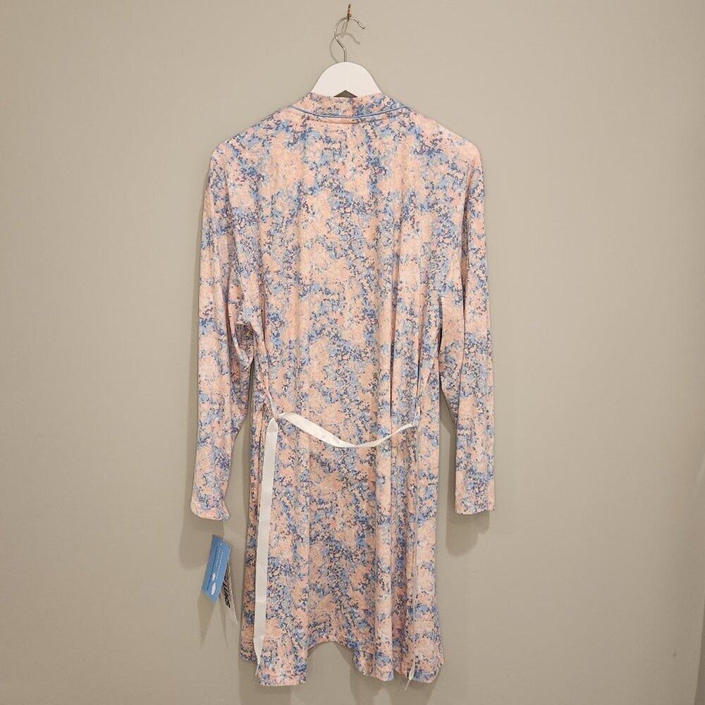 Muk Luks pink blue floral short robe - Size L - Picture 2 of 7